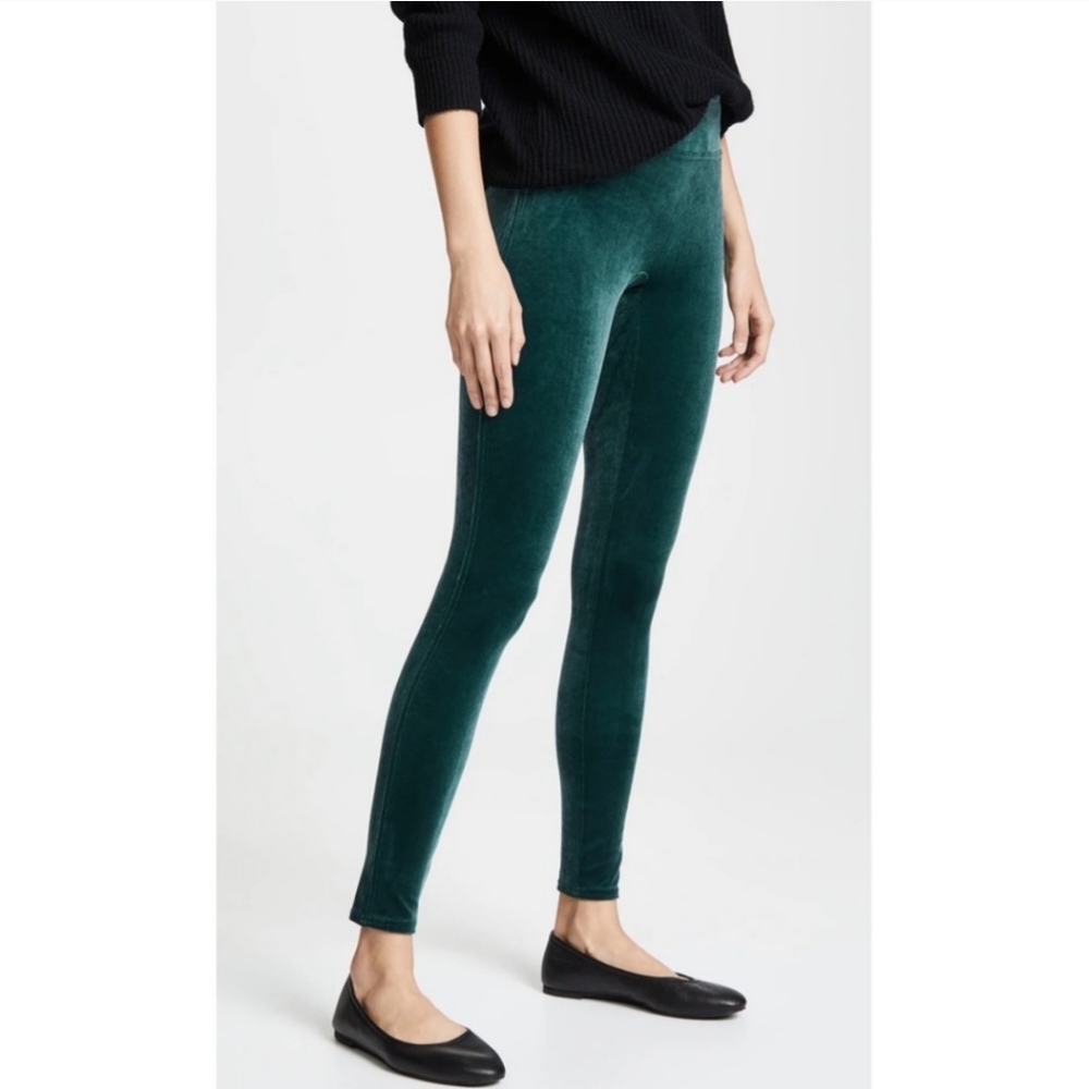 Spanx Velvet Leggings Malachite Emerald Green High Waisted Size M